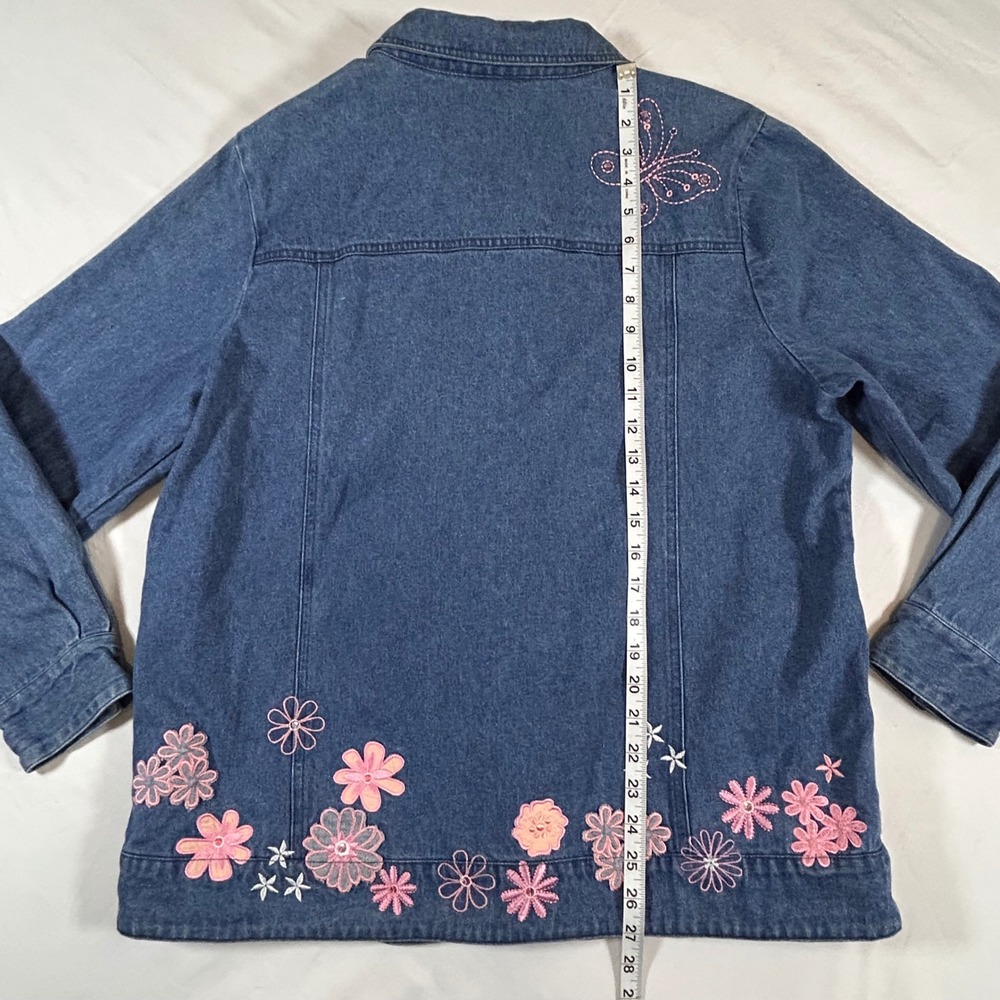Toffee & Apple Womens L Embroidered Floral Butterfly Denim Jacket Cottagecore - Picture 5 of 9